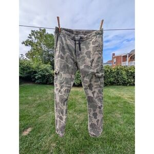 WT02 Camo Cargo Joggers Mens Small Drawstring Waist Camouflage Pants